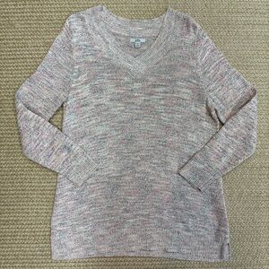 Croft & Barrow Plus 1X Marled Knit V-Neck Tunic Sweater Multicolor Cotton Blend